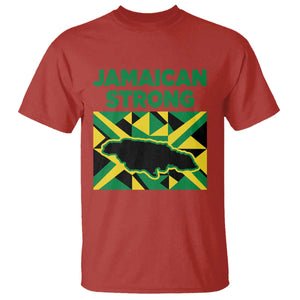 Jamaican Strong Resilience Geometric Flag T Shirt Abstract Island Map and Heritage TS02 Red Print Your Wear
