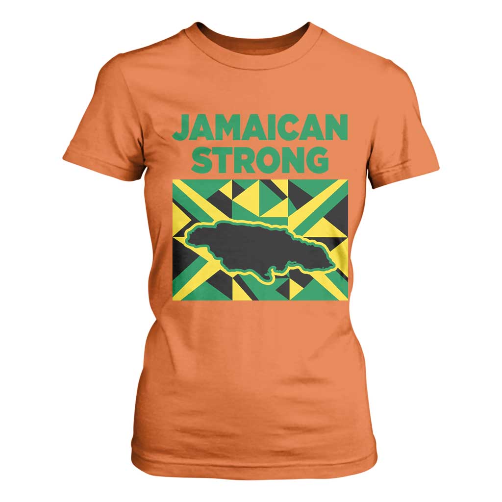 Jamaican Strong Resilience Geometric Flag T Shirt For Women Abstract Island Map and Heritage TS02 Orange Print Your Wear