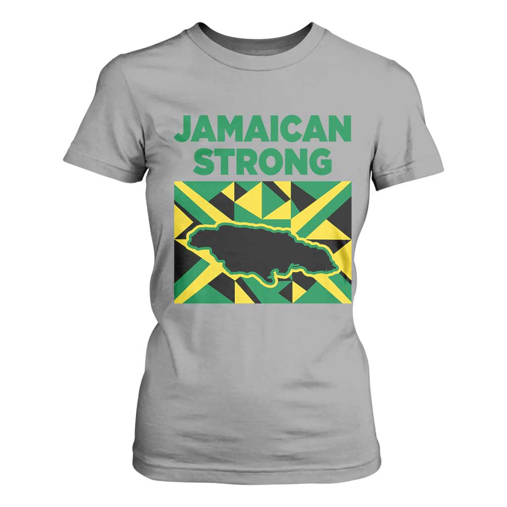 Jamaican Strong Resilience Geometric Flag T Shirt For Women Abstract Island Map and Heritage TS02 Sport Gray Print Your Wear