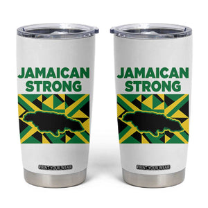 Jamaican Strong Resilience Geometric Flag Tumbler Cup Abstract Island Map and Heritage TS02 White Print Your Wear