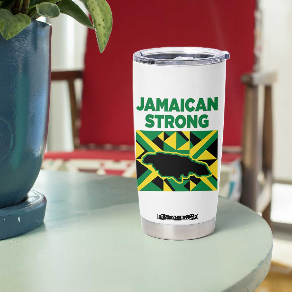 Jamaican Strong Resilience Geometric Flag Tumbler Cup Abstract Island Map and Heritage TS02 Print Your Wear