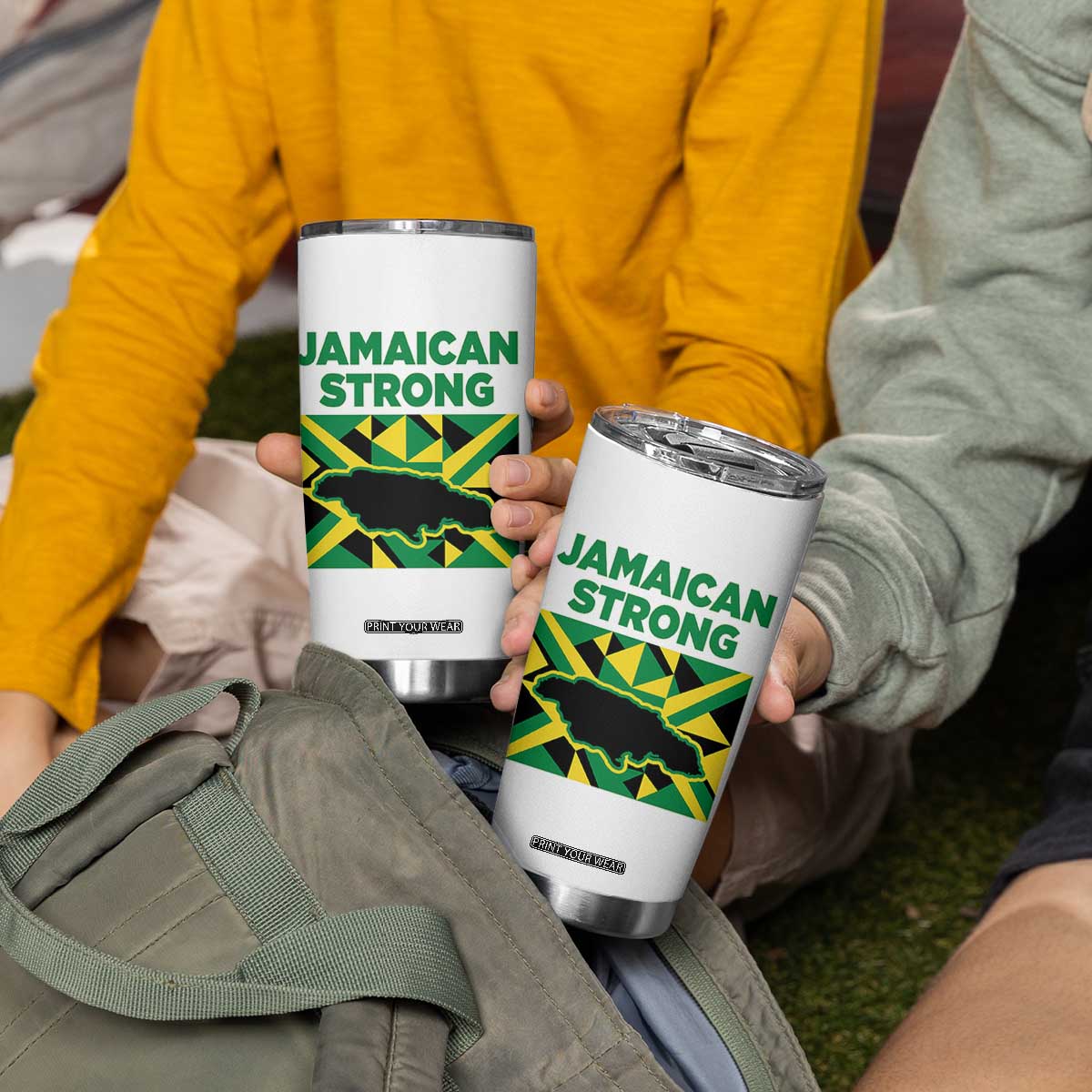 Jamaican Strong Resilience Geometric Flag Tumbler Cup Abstract Island Map and Heritage TS02 Print Your Wear