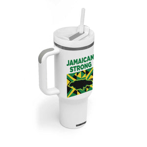 Jamaican Strong Resilience Geometric Flag Tumbler With Handle Abstract Island Map and Heritage TS02 Print Your Wear