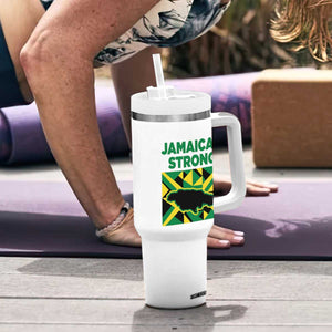 Jamaican Strong Resilience Geometric Flag Tumbler With Handle Abstract Island Map and Heritage TS02 Print Your Wear