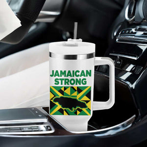 Jamaican Strong Resilience Geometric Flag Tumbler With Handle Abstract Island Map and Heritage TS02 Print Your Wear