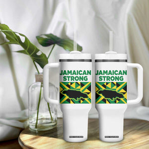 Jamaican Strong Resilience Geometric Flag Tumbler With Handle Abstract Island Map and Heritage TS02 Print Your Wear