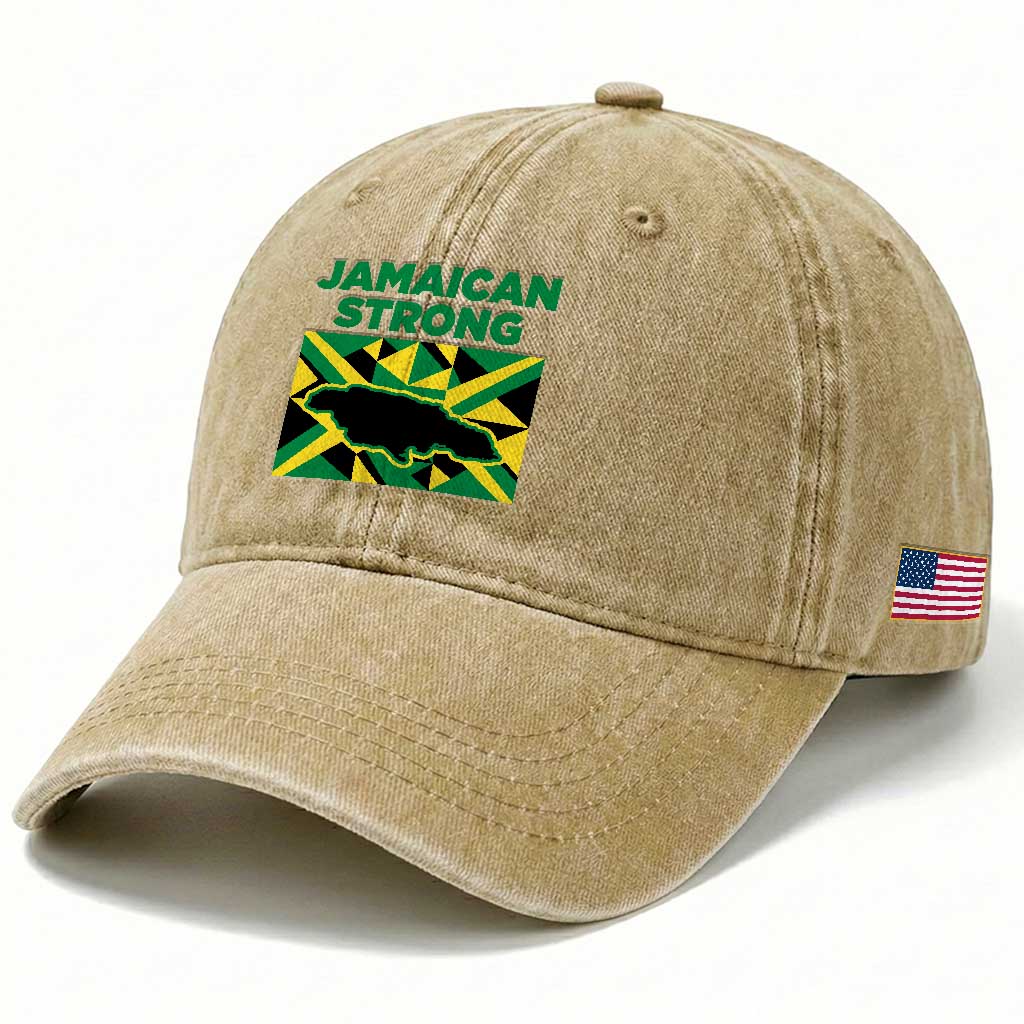 Jamaican Strong Resilience Geometric Flag Washed Cotton Baseball Cap Abstract Island Map and Heritage TS02 Print Your Wear