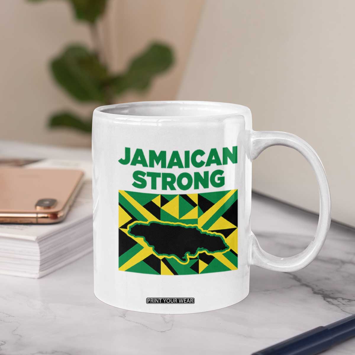 Jamaican Strong Resilience Geometric Flag Coffee Mug Abstract Island Map and Heritage TS02 Print Your Wear