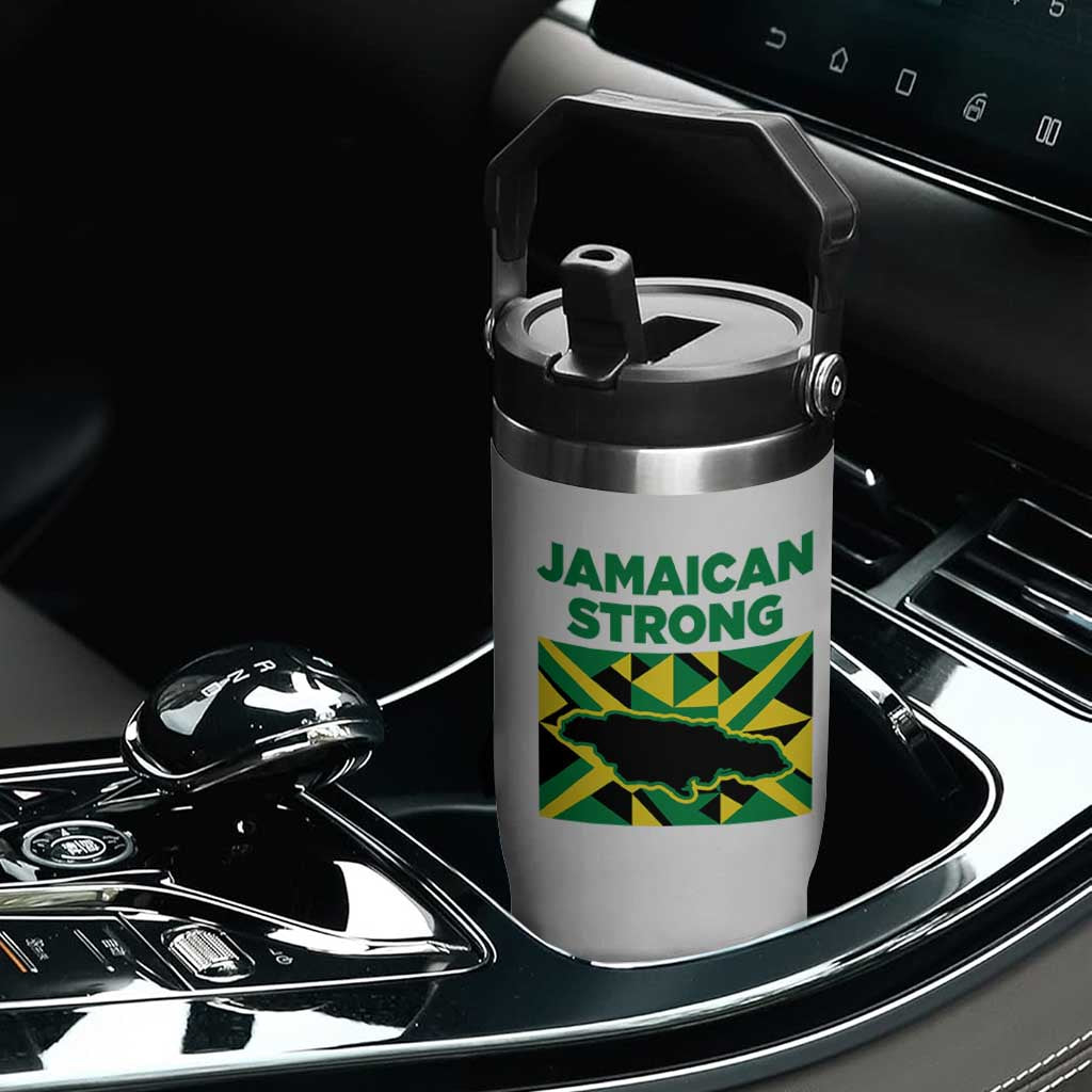 Jamaican Strong Resilience Geometric Flag Flip Straw Tumbler Abstract Island Map and Heritage TS02 Print Your Wear