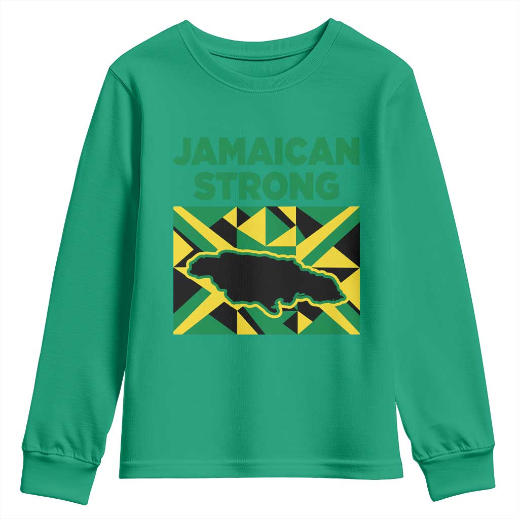 Jamaican Strong Resilience Geometric Flag Youth Sweatshirt Abstract Island Map and Heritage TS02 Irish Green Print Your Wear