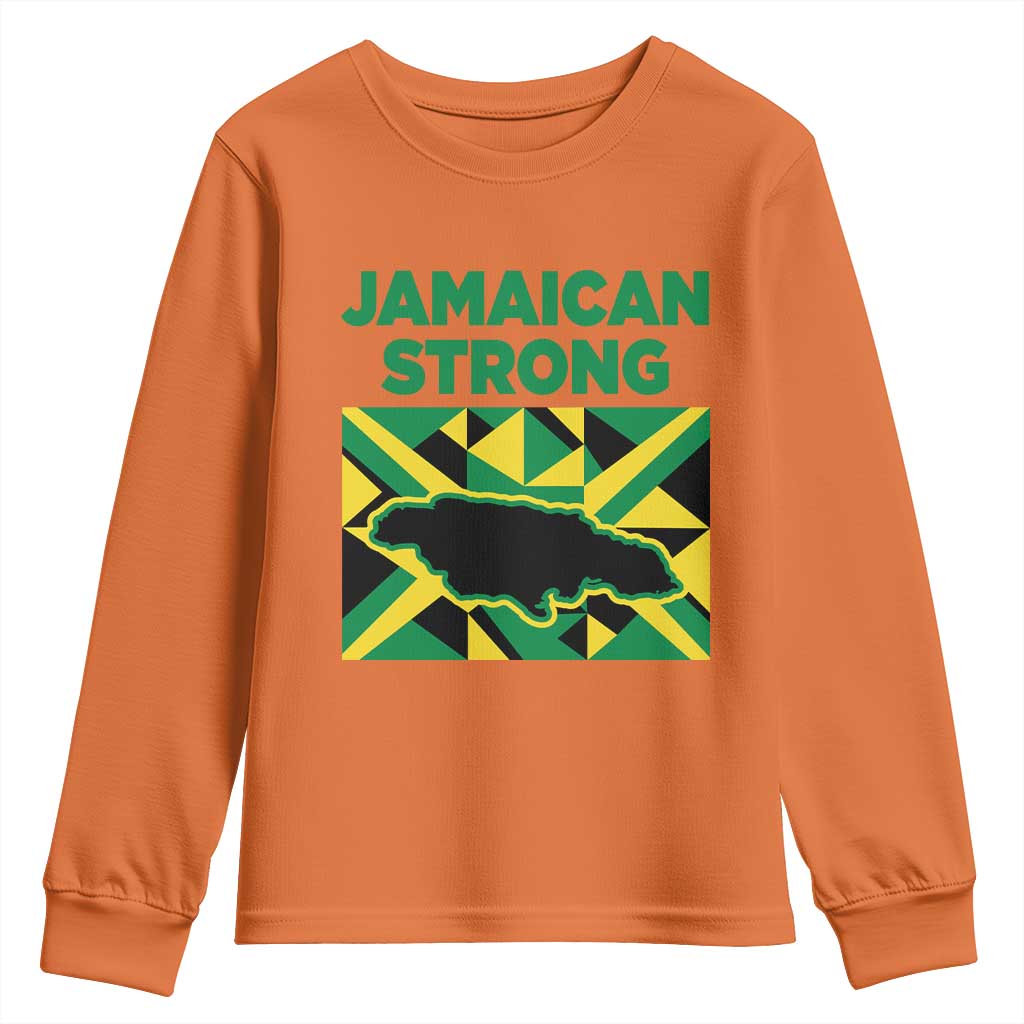 Jamaican Strong Resilience Geometric Flag Youth Sweatshirt Abstract Island Map and Heritage TS02 Orange Print Your Wear