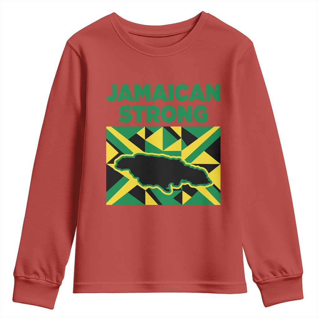 Jamaican Strong Resilience Geometric Flag Youth Sweatshirt Abstract Island Map and Heritage TS02 Red Print Your Wear