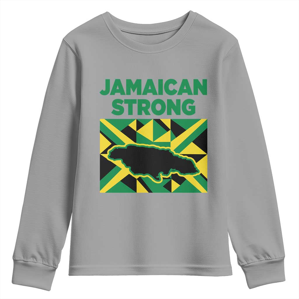 Jamaican Strong Resilience Geometric Flag Youth Sweatshirt Abstract Island Map and Heritage TS02 Sport Gray Print Your Wear