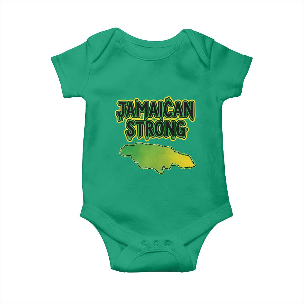 Jamaican Strong Resilience Graphic Baby Onesie Caribbean Island Map Silhouette TS02 Irish Green Print Your Wear