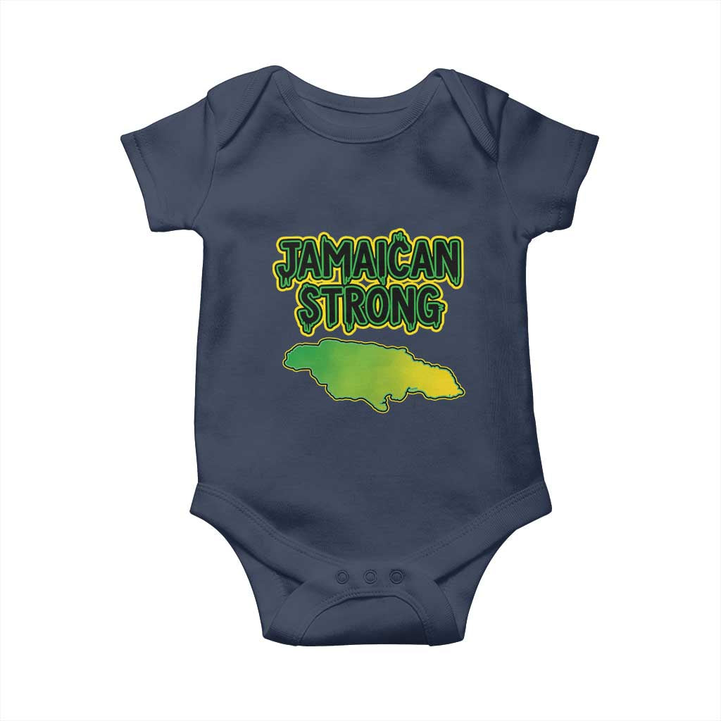 Jamaican Strong Resilience Graphic Baby Onesie Caribbean Island Map Silhouette TS02 Navy Print Your Wear