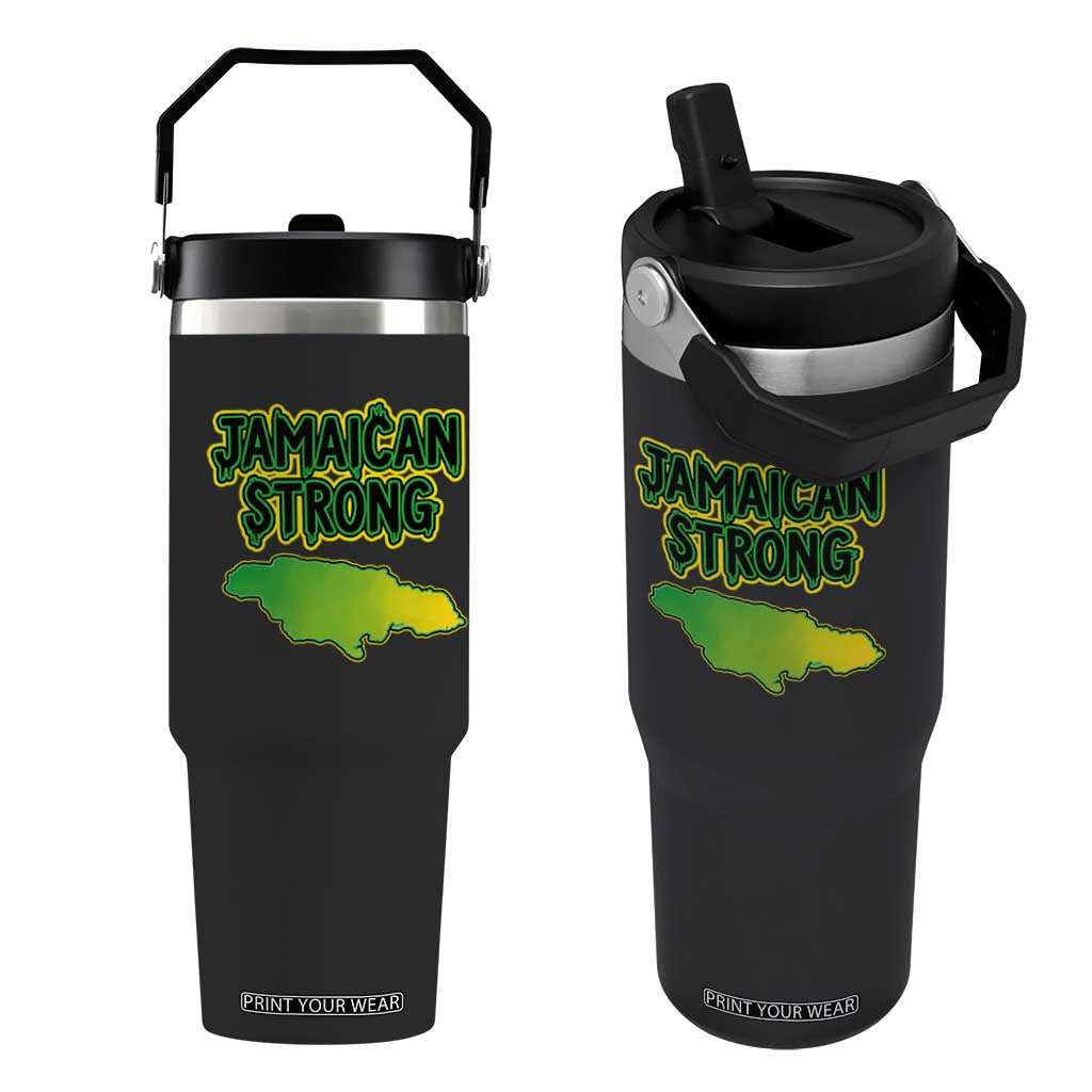 Jamaican Strong Resilience Graphic Flip Straw Tumbler Caribbean Island Map Silhouette TS02 One Size: 30 oz Black Print Your Wear