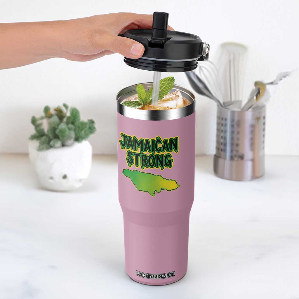 Jamaican Strong Resilience Graphic Flip Straw Tumbler Caribbean Island Map Silhouette TS02 One Size: 30 oz Light Pink Print Your Wear