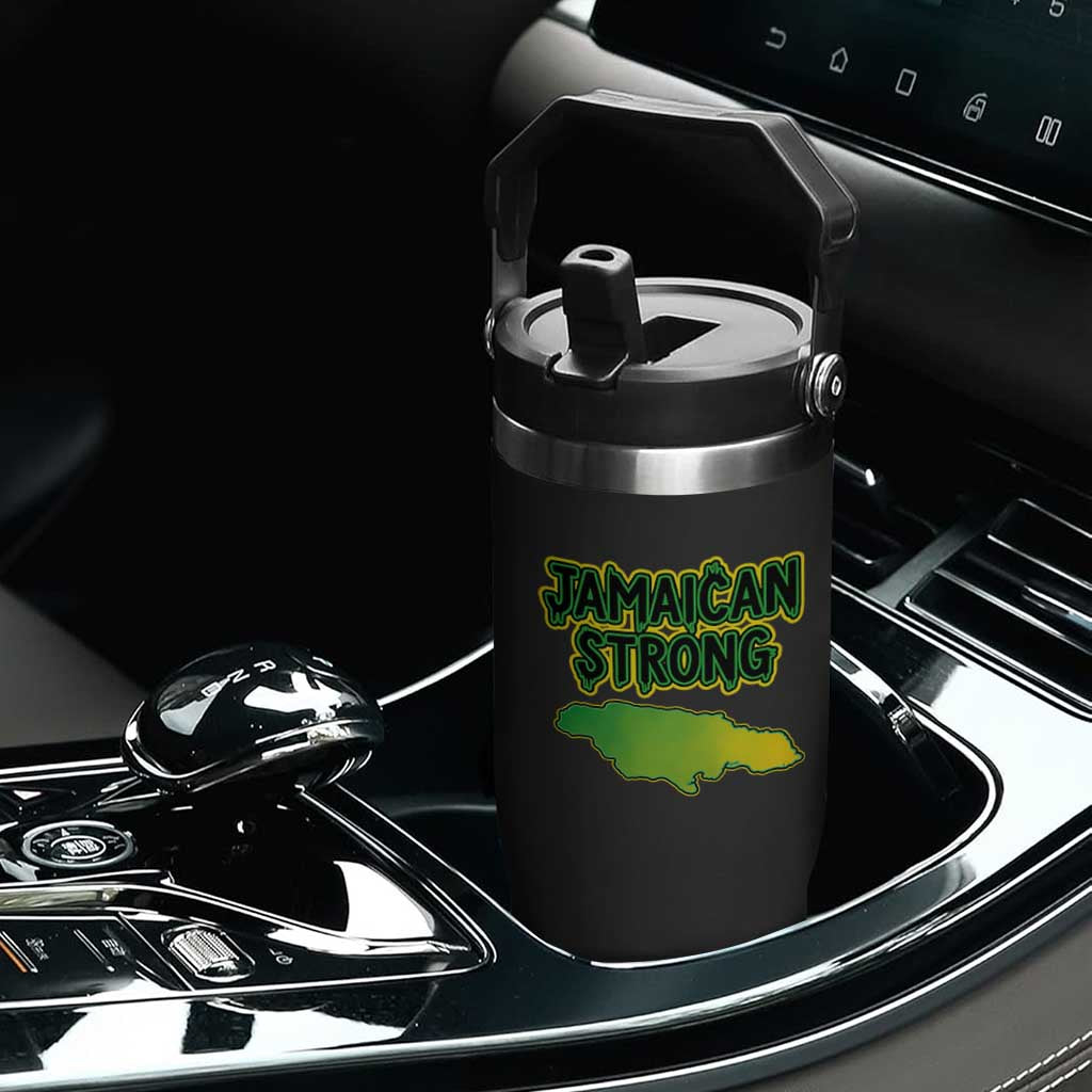 Jamaican Strong Resilience Graphic Flip Straw Tumbler Caribbean Island Map Silhouette TS02 Print Your Wear