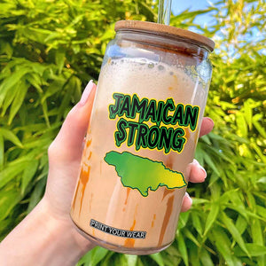 Jamaican Strong Resilience Graphic Glass Can Caribbean Island Map Silhouette TS02 Black Print Your Wear