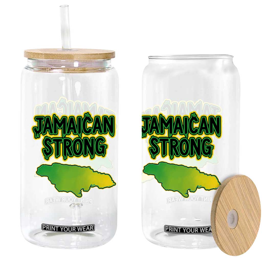 Jamaican Strong Resilience Graphic Glass Can Caribbean Island Map Silhouette TS02 Print Your Wear
