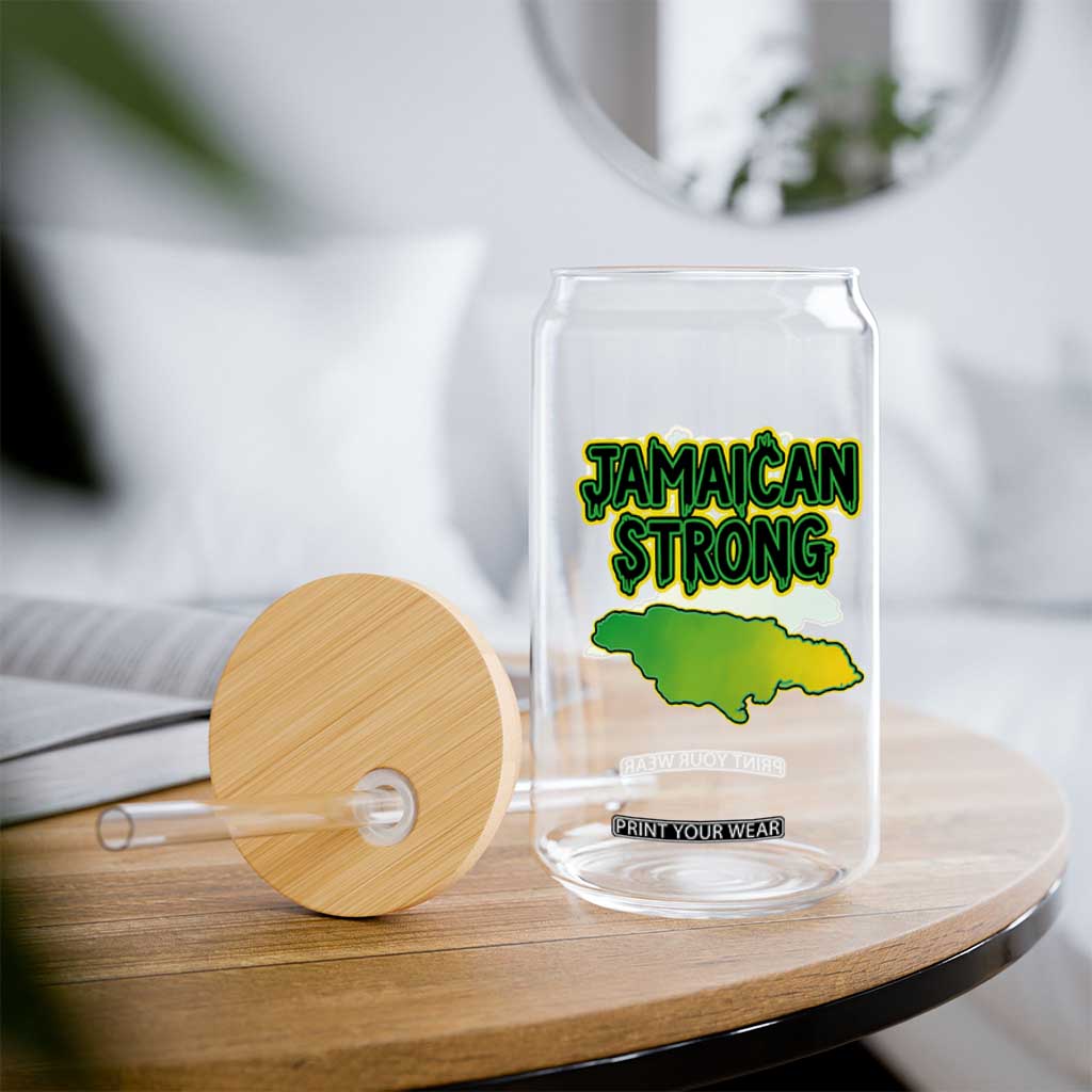 Jamaican Strong Resilience Graphic Glass Can Caribbean Island Map Silhouette TS02 Print Your Wear