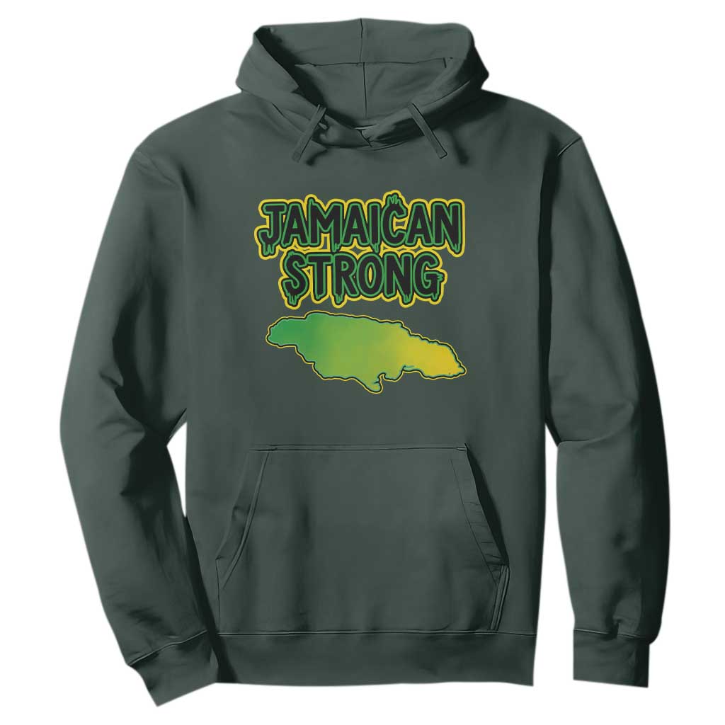 Jamaican Strong Resilience Graphic Hoodie Caribbean Island Map Silhouette TS02 Dark Forest Green Print Your Wear