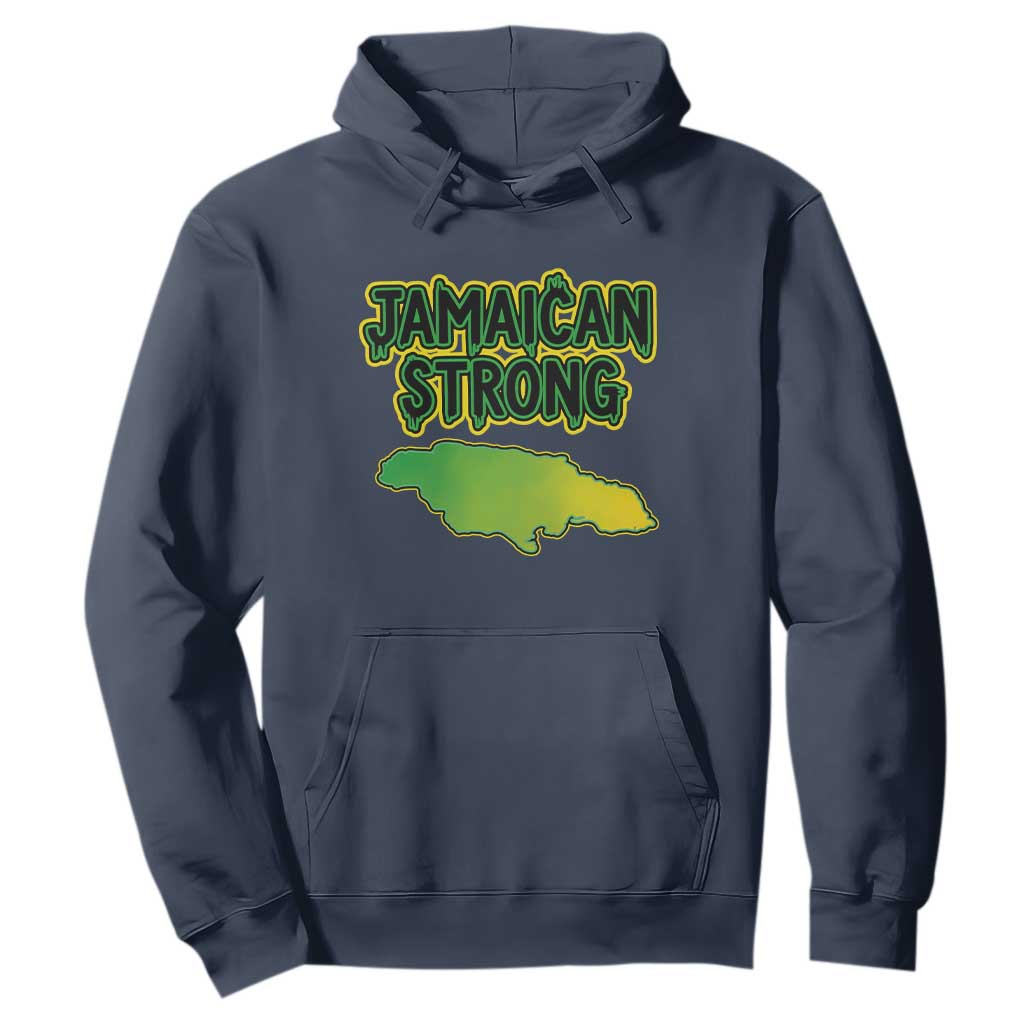 Jamaican Strong Resilience Graphic Hoodie Caribbean Island Map Silhouette TS02 Navy Print Your Wear