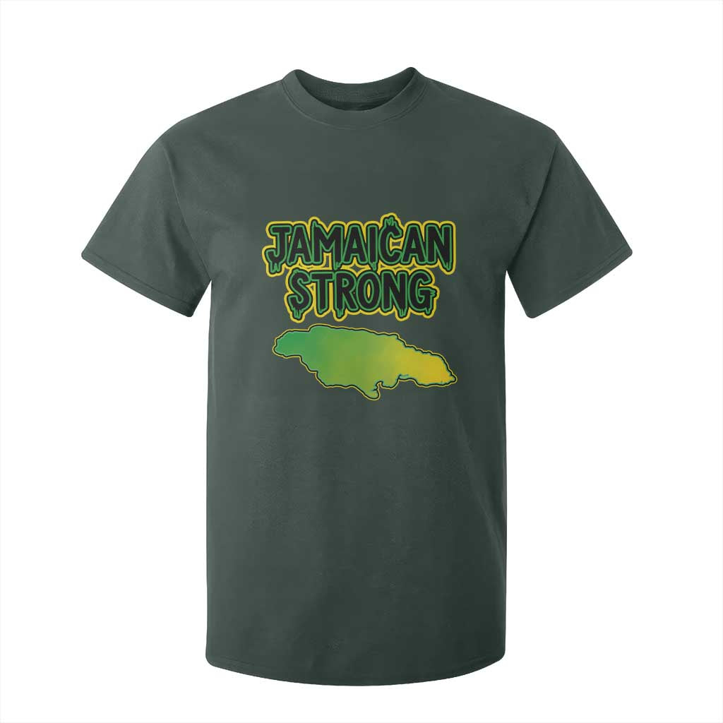 Jamaican Strong Resilience Graphic T Shirt For Kid Caribbean Island Map Silhouette TS02 Dark Forest Green Print Your Wear