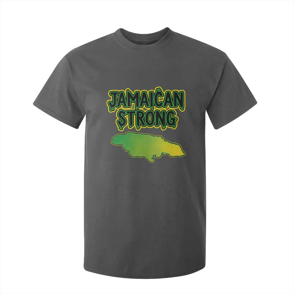Jamaican Strong Resilience Graphic T Shirt For Kid Caribbean Island Map Silhouette TS02 Dark Heather Print Your Wear