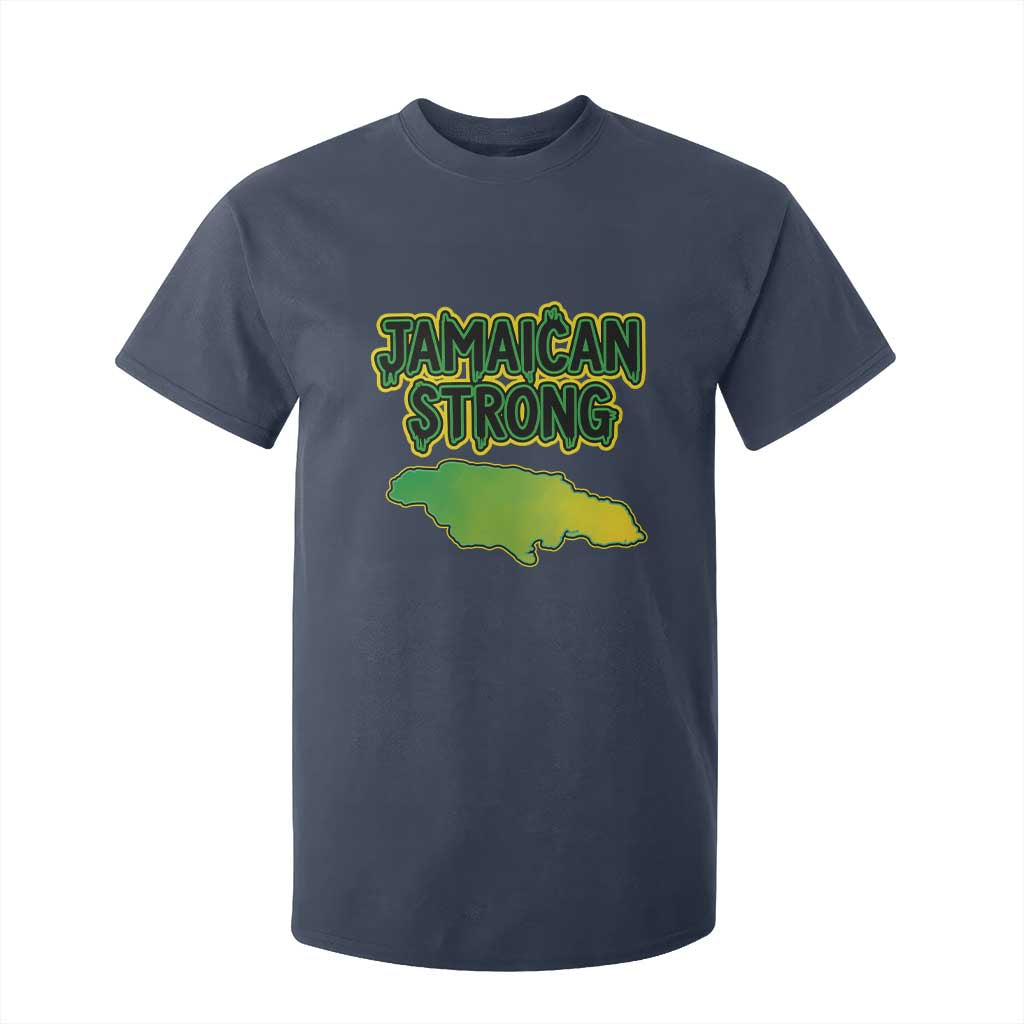 Jamaican Strong Resilience Graphic T Shirt For Kid Caribbean Island Map Silhouette TS02 Navy Print Your Wear