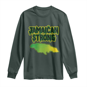Jamaican Strong Resilience Graphic Long Sleeve Shirt Caribbean Island Map Silhouette TS02 Dark Forest Green Print Your Wear
