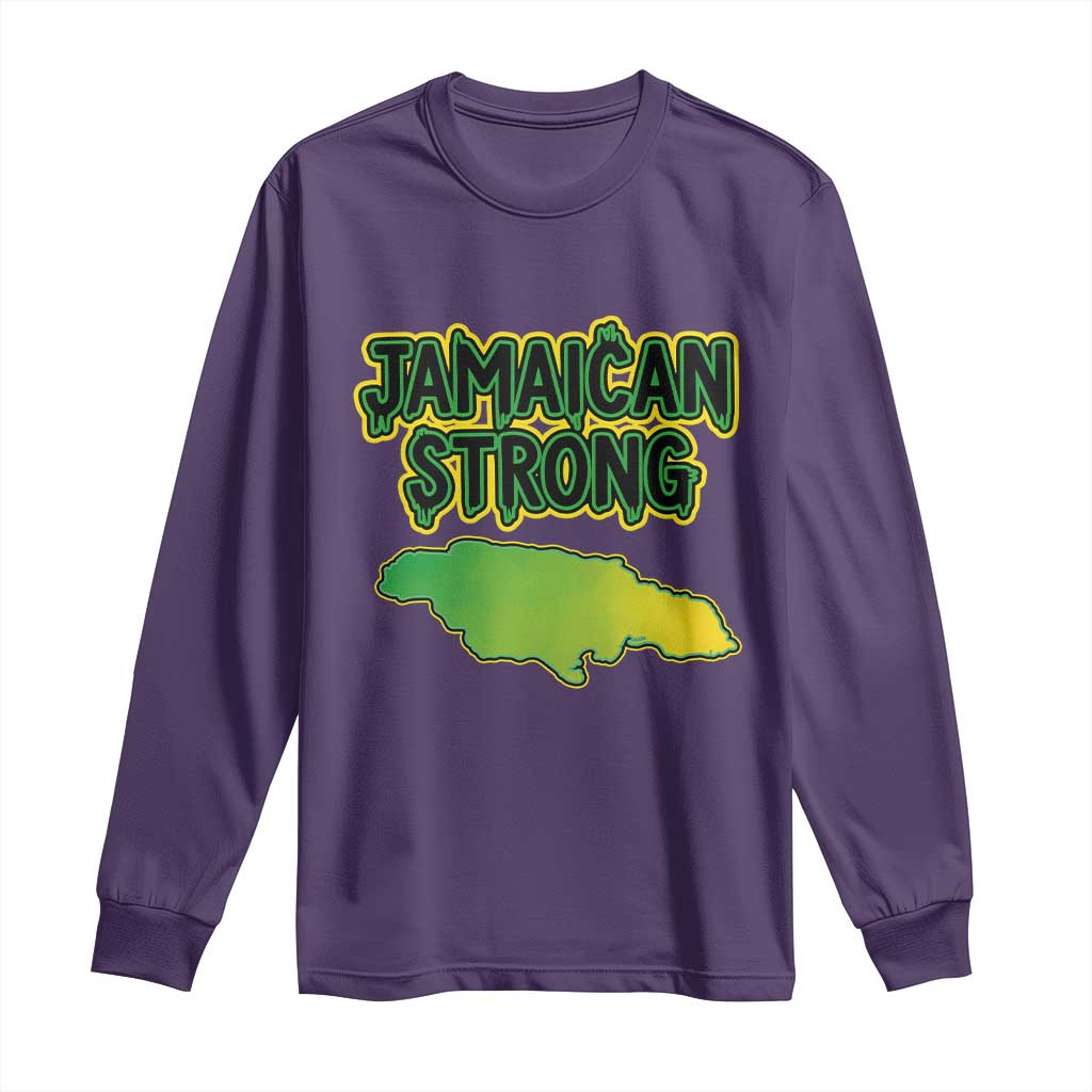 Jamaican Strong Resilience Graphic Long Sleeve Shirt Caribbean Island Map Silhouette TS02 Purple Print Your Wear