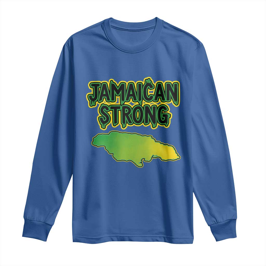 Jamaican Strong Resilience Graphic Long Sleeve Shirt Caribbean Island Map Silhouette TS02 Royal Blue Print Your Wear