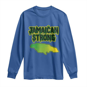 Jamaican Strong Resilience Graphic Long Sleeve Shirt Caribbean Island Map Silhouette TS02 Royal Blue Print Your Wear