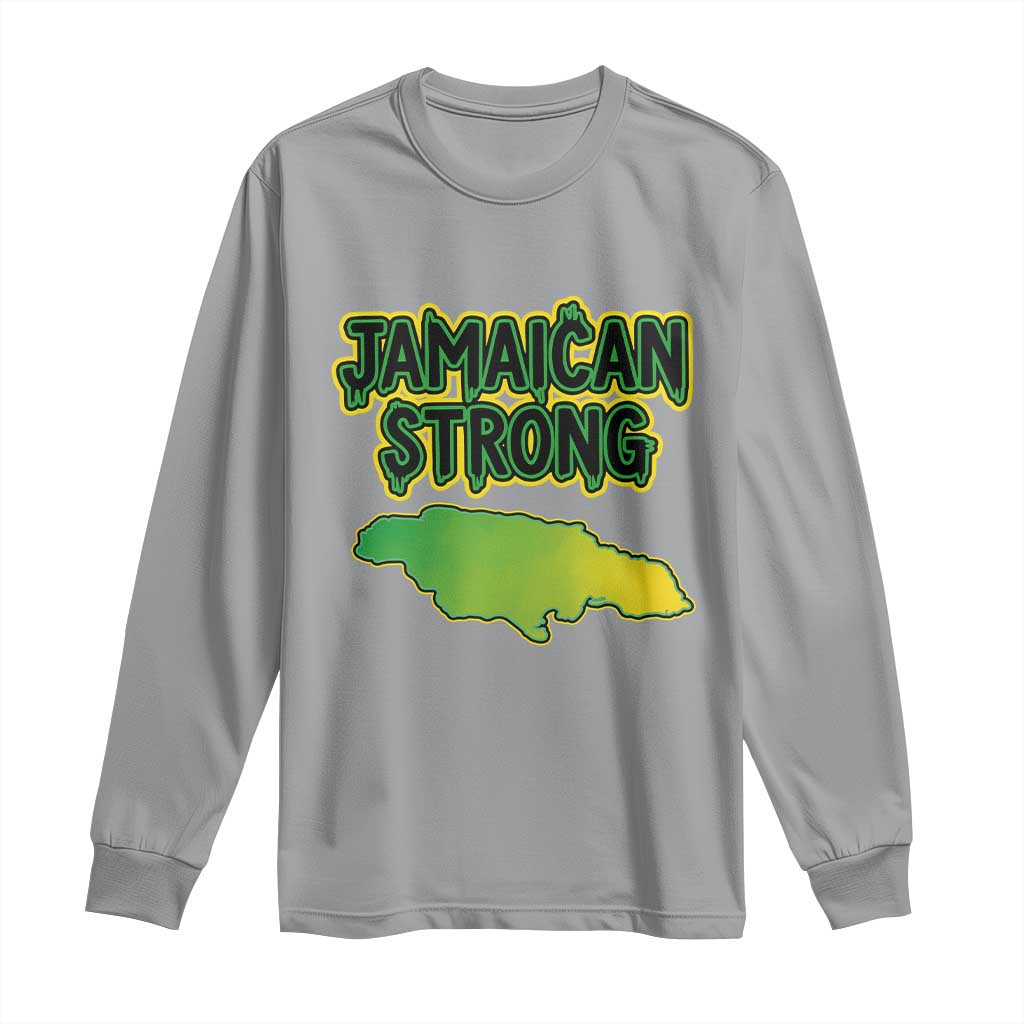 Jamaican Strong Resilience Graphic Long Sleeve Shirt Caribbean Island Map Silhouette TS02 Sport Gray Print Your Wear