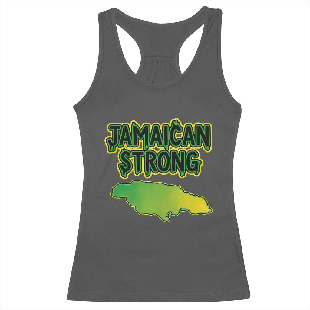 Jamaican Strong Resilience Graphic Racerback Tank Top Caribbean Island Map Silhouette TS02 Dark Heather Print Your Wear