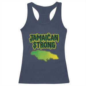 Jamaican Strong Resilience Graphic Racerback Tank Top Caribbean Island Map Silhouette TS02 Navy Print Your Wear