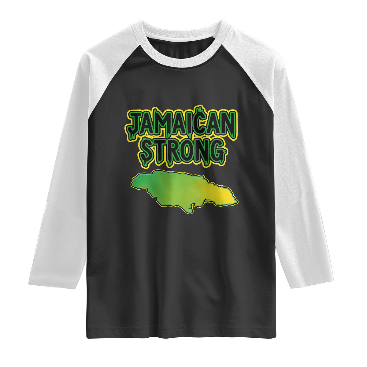 Jamaican Strong Resilience Graphic Raglan Shirt Caribbean Island Map Silhouette TS02 Black White Print Your Wear