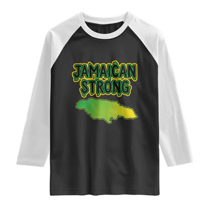 Jamaican Strong Resilience Graphic Raglan Shirt Caribbean Island Map Silhouette TS02 Black White Print Your Wear