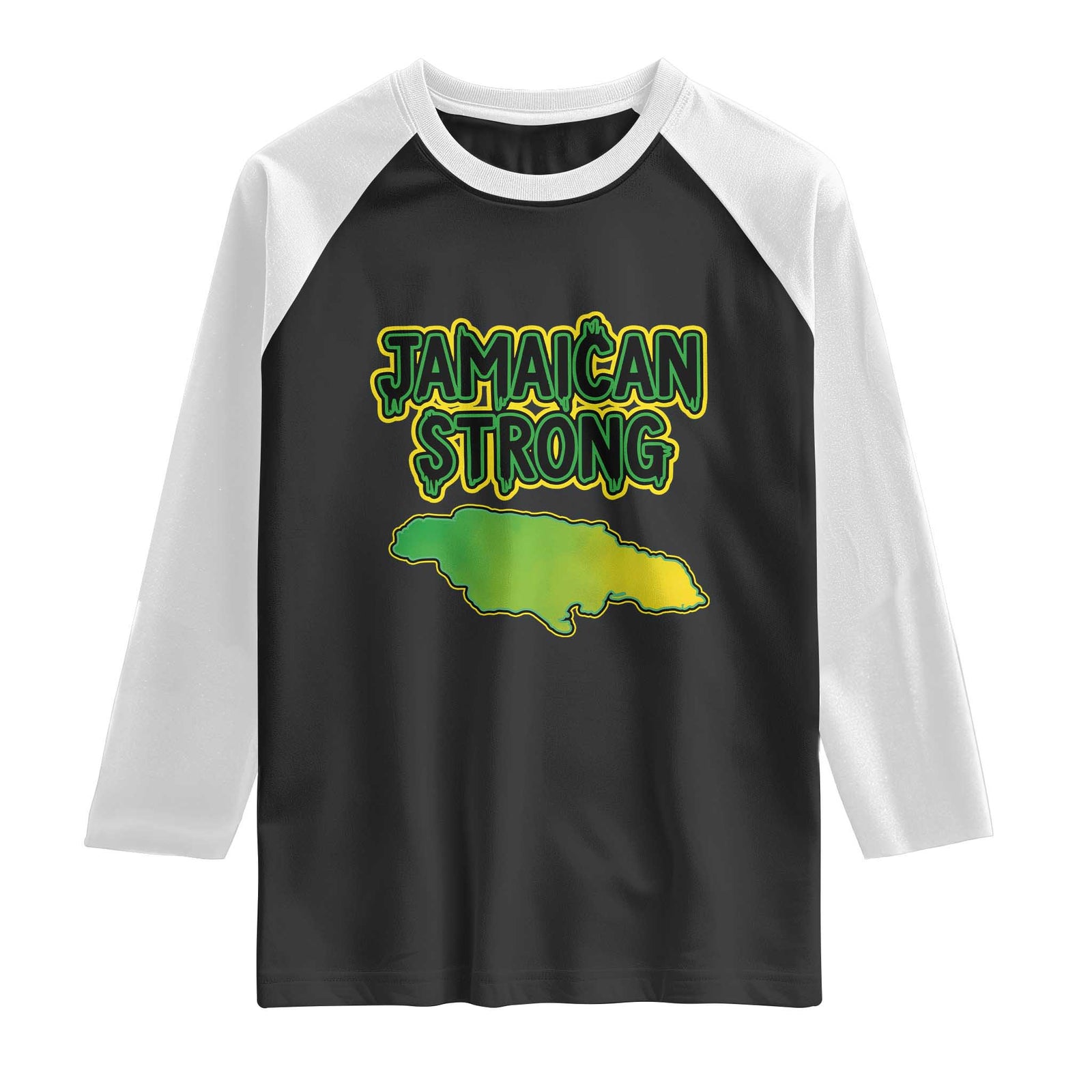 Jamaican Strong Resilience Graphic Raglan Shirt Caribbean Island Map Silhouette TS02 Black White Print Your Wear