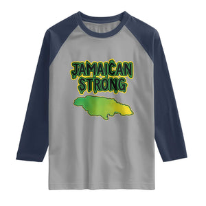Jamaican Strong Resilience Graphic Raglan Shirt Caribbean Island Map Silhouette TS02 Sport Gray Navy Print Your Wear