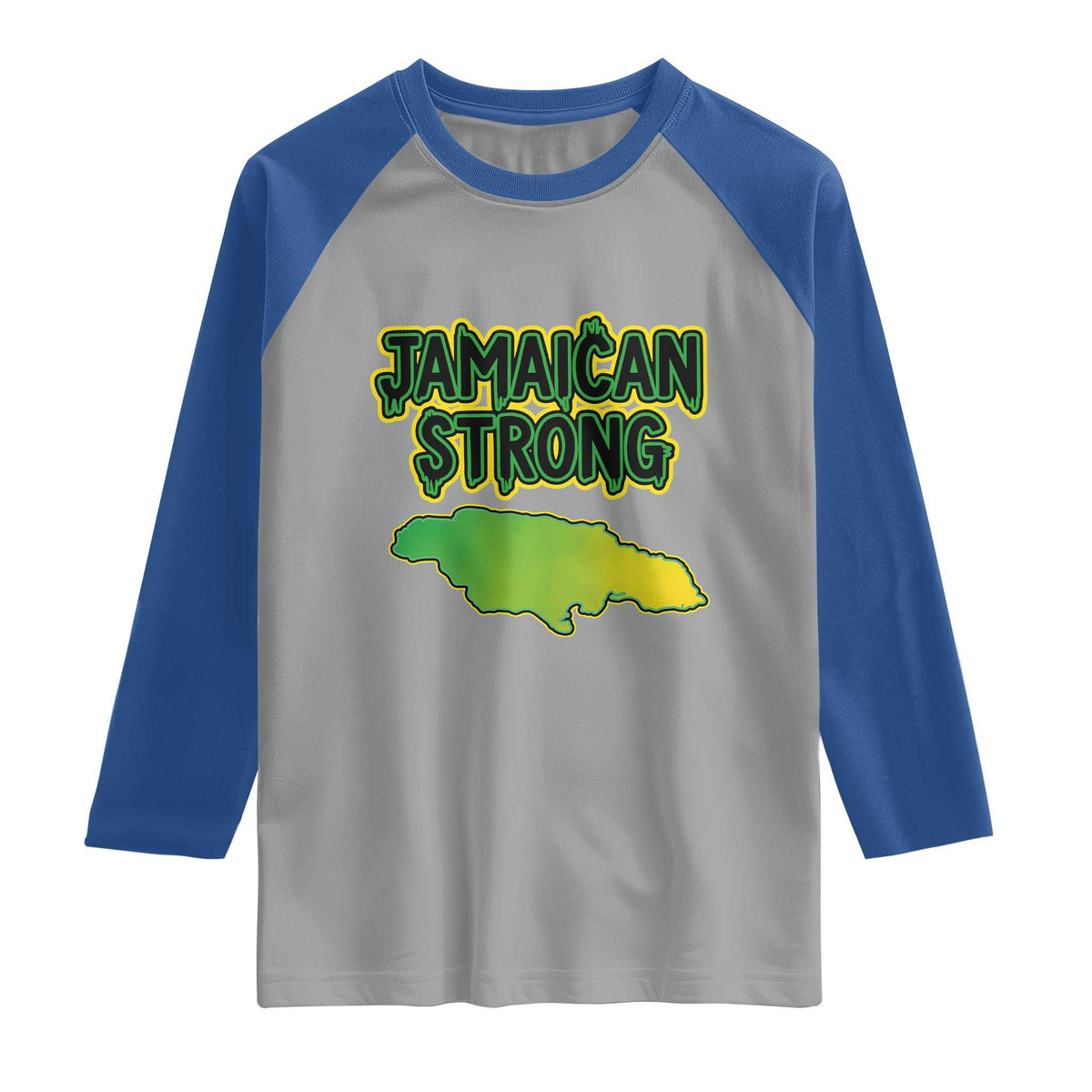 Jamaican Strong Resilience Graphic Raglan Shirt Caribbean Island Map Silhouette TS02 Sport Gray Royal Print Your Wear