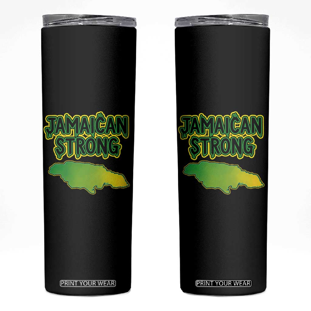 Jamaican Strong Resilience Graphic Skinny Tumbler Caribbean Island Map Silhouette TS02 Black Print Your Wear