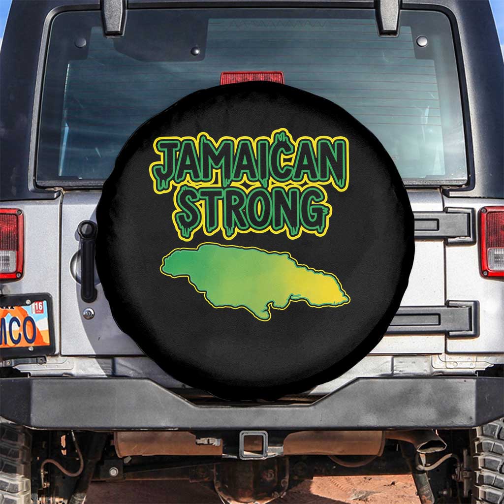Jamaican Strong Resilience Graphic Spare Tire Cover Caribbean Island Map Silhouette TS02 No hole Black Print Your Wear