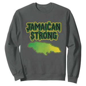 Jamaican Strong Resilience Graphic Sweatshirt Caribbean Island Map Silhouette TS02 Dark Heather Print Your Wear
