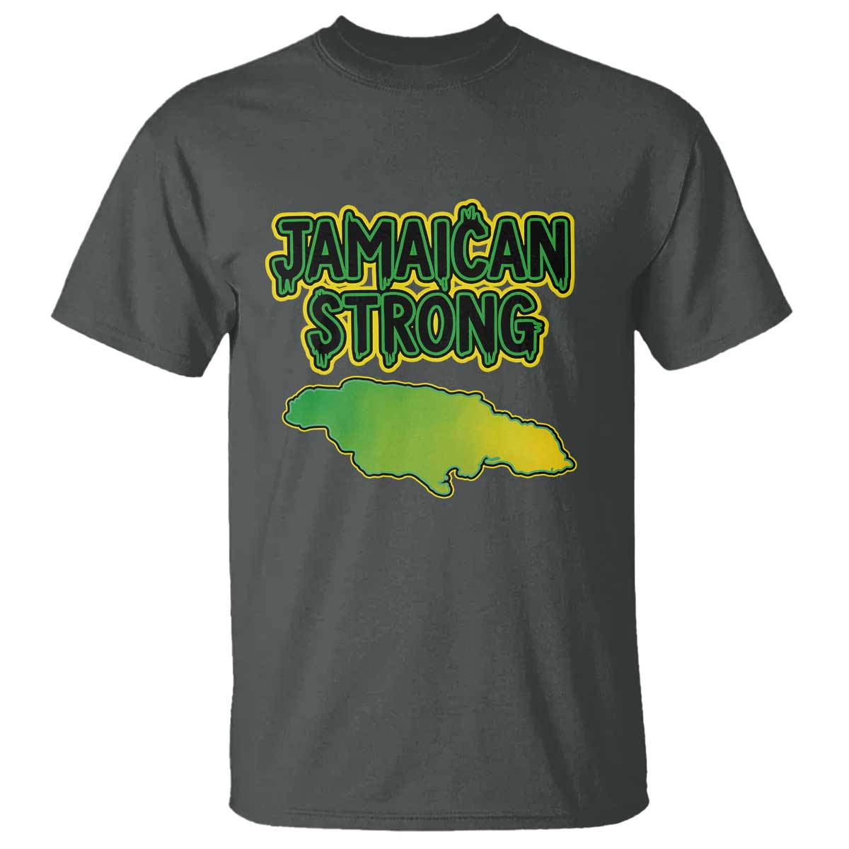 Jamaican Strong Resilience Graphic T Shirt Caribbean Island Map Silhouette TS02 Dark Heather Print Your Wear