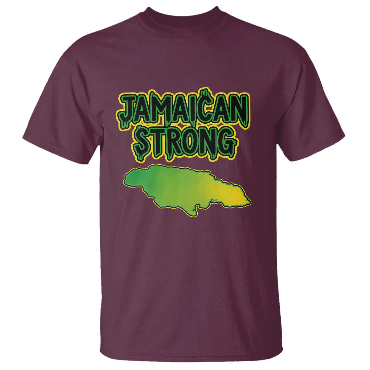 Jamaican Strong Resilience Graphic T Shirt Caribbean Island Map Silhouette TS02 Maroon Print Your Wear