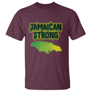 Jamaican Strong Resilience Graphic T Shirt Caribbean Island Map Silhouette TS02 Maroon Print Your Wear