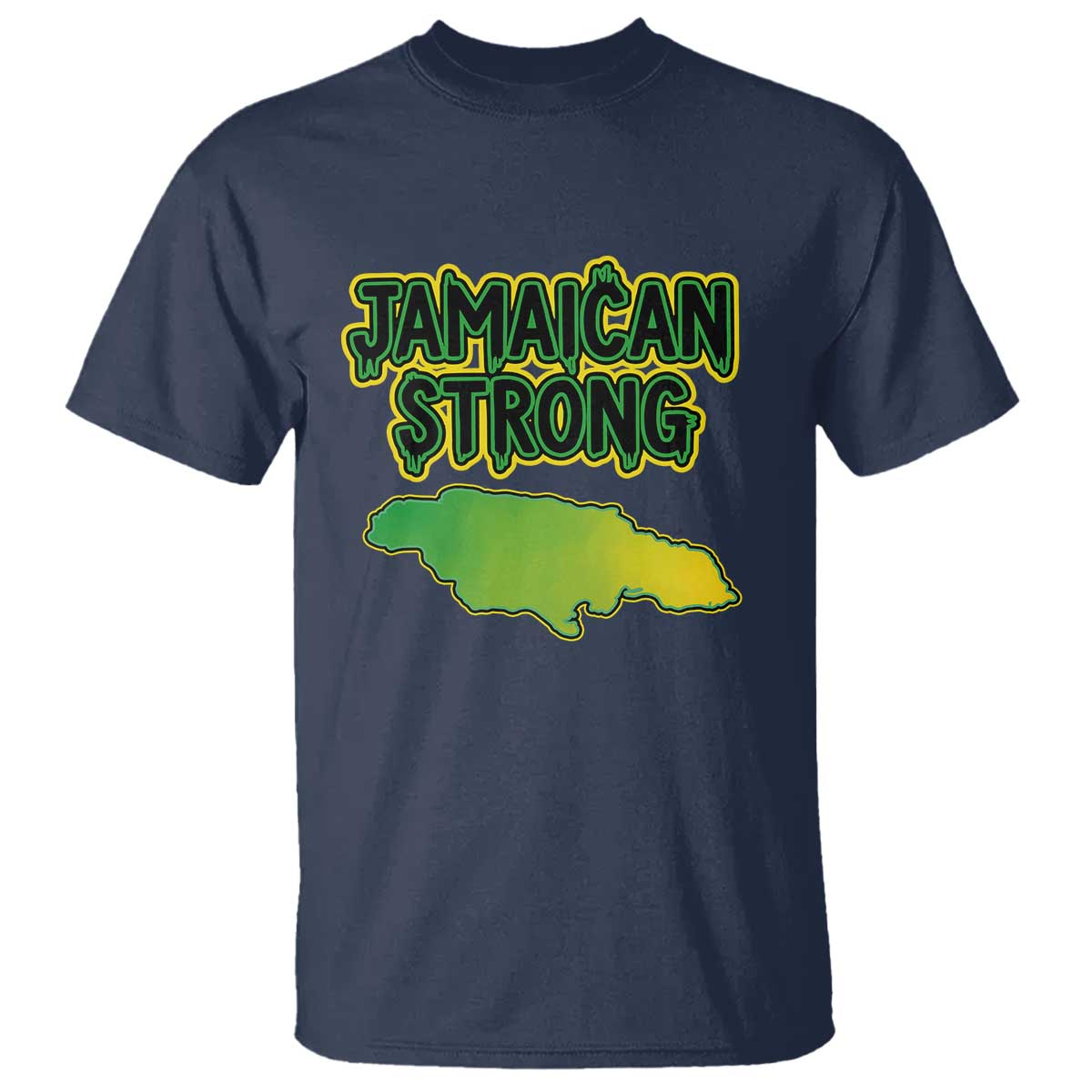 Jamaican Strong Resilience Graphic T Shirt Caribbean Island Map Silhouette TS02 Navy Print Your Wear