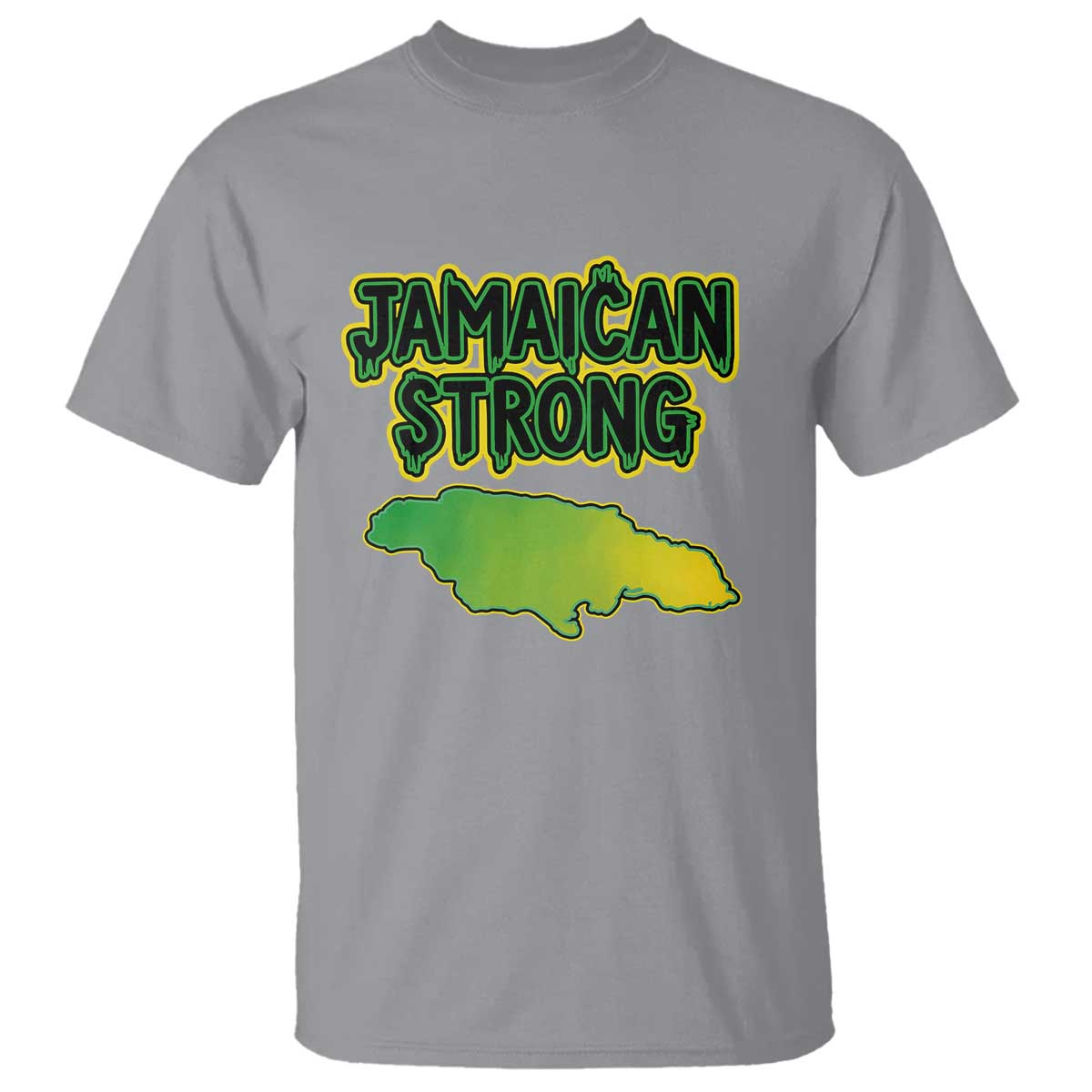 Jamaican Strong Resilience Graphic T Shirt Caribbean Island Map Silhouette TS02 Sport Gray Print Your Wear